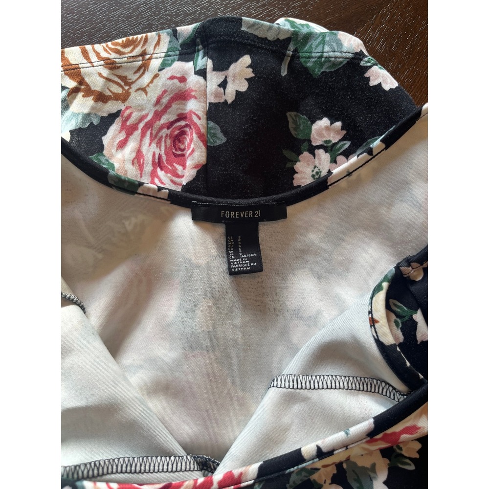 Floral Print Skater Mini Dress Black Rose Scoop Neck Sleeveless A Line Size S - Picture 12 of 14